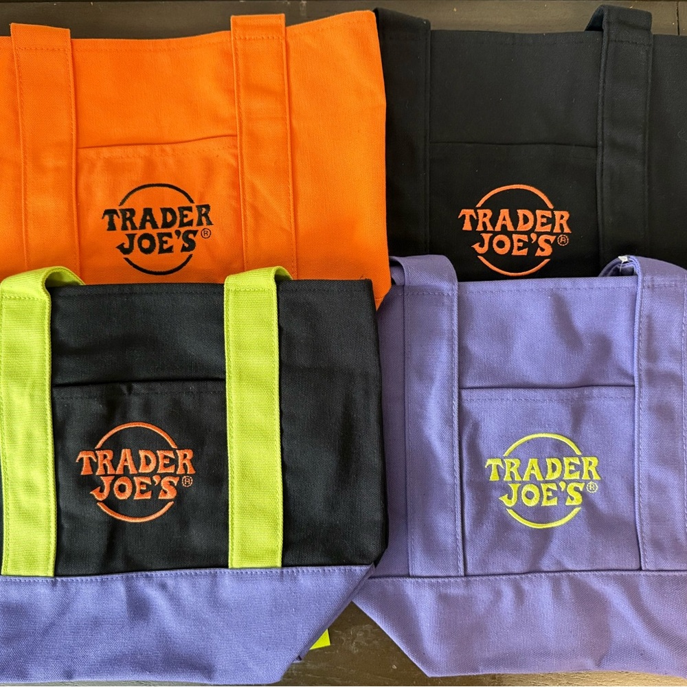 Trader Joe's Mini Tote Bag Set - Orange, Black, Purple